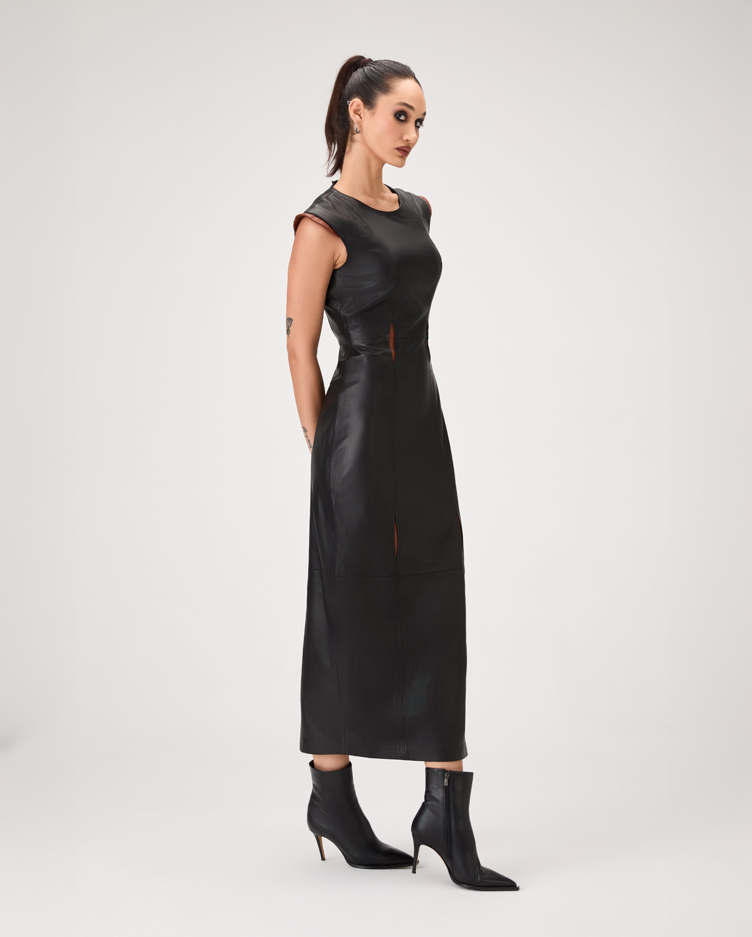 Daphne Maksi Deri Elbise